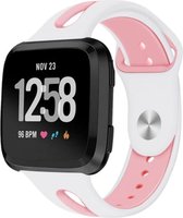 Siliconen Smartwatch bandje - Geschikt voor  Fitbit Versa / Versa 2 duo sport band - wit/roze - Maat: S - Horlogeband / Polsband / Armband