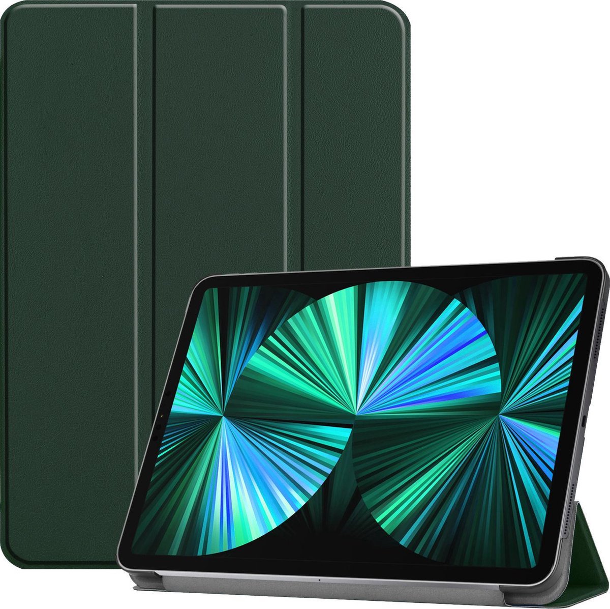 Hoesje Geschikt voor Apple iPad Pro (2021) - 12.9 inch - Dun & Stevig - Trifold Bookcase - Hard Cover - Hardcover Book Case - Tablet Hoes - Donkergroen