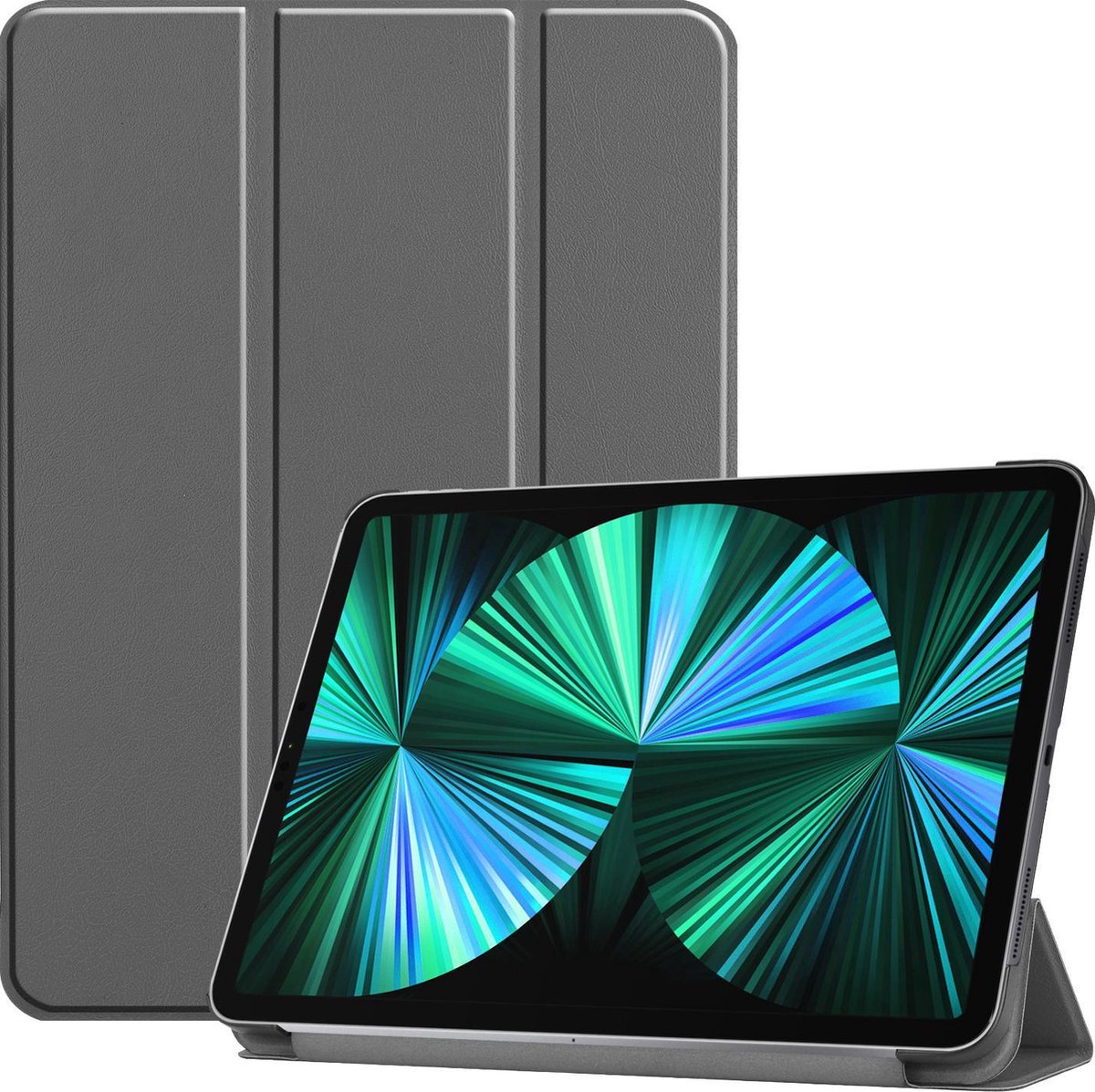 Hoesje Geschikt voor Apple iPad Pro (2021) - 12.9 inch - Dun & Stevig - Trifold Bookcase - Hard Cover - Hardcover Book Case - Tablet Hoes - Grijs