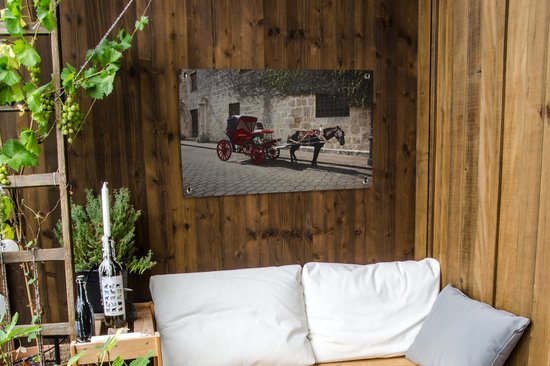 Cheval et calèche dans une rue de Saint-Domingue en République Dominicaine Affiche de jardin 90x60 cm - Toile de jardin / Toile d'extérieur / Peintures d'extérieur (décoration de jardin)