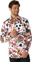 OppoSuits King Of Clubs Shirt - Heren Overhemd - Casual Kaartspel Shirt - Meerkleurig - Maat EU 47/48