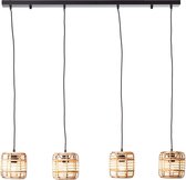 BRILLIANT lamp, Crosstown hanglamp 4-vlams hout licht / zwart, metaal / bamboe, 4x A60, E27, 40W, normale lampen (niet inbegrepen), A++