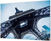 Wandpaneel Eiffeltoren Parijs van onderen  | 150 x 100  CM | Zwart frame | Wandgeschroefd (19 mm)