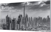 Wandpaneel Dubai Skyline zwart wit  | 200 x 100  CM | Zwart frame | Wandgeschroefd (19 mm)