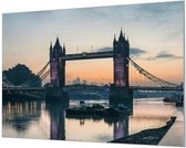 Wandpaneel London Tower Bridge zonsondergang  | 100 x 70  CM | Zilver frame | Wandgeschroefd (19 mm)