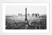 JUNIQE - Poster in houten lijst Paris Skyline -20x30 /Grijs & Wit