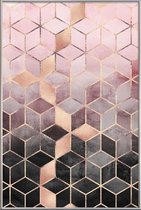JUNIQE - Poster met kunststof lijst Pink Grey Gradient Cubes -20x30