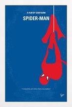 JUNIQE - Poster met houten lijst Spiderman -13x18 /Blauw & Rood