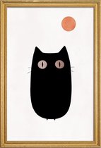 JUNIQE - Poster met houten lijst Meow -20x30 /Wit & Zwart