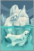 JUNIQE - Poster met kunststof lijst Vintage ijsbeer -30x45 /Blauw &