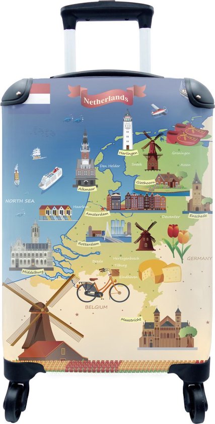 Koffer - tekening van Nederland in een cartoon stijl - Past binnen 55x40x20  cm en... | bol.com