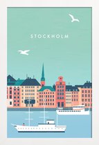 JUNIQE - Poster in houten lijst Stockholm - retro -40x60 /Kleurrijk