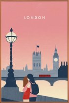 JUNIQE - Poster met kunststof lijst Londen - retro -30x45 /Rood