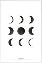 JUNIQE - Poster met kunststof lijst Lunar phases -13x18 /Wit & Zwart