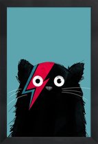 JUNIQE - Poster met houten lijst Cat - Hero 2 -13x18 /Turkoois & Zwart