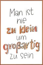 JUNIQE - Poster met kunststof lijst Nie zu Klein -30x45 /Oranje & Wit