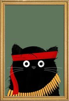 JUNIQE - Poster met houten lijst Cat - Rambo -20x30 /Groen & Zwart