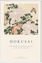 JUNIQE - Poster in kunststof lijst Hokusai – Roze en rode pioenrozen