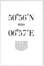 JUNIQE - Poster met kunststof lijst Coördinaten Keulen -13x18 /Wit &