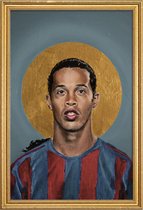JUNIQE - Poster met houten lijst Football Icon - Ronaldinho -40x60