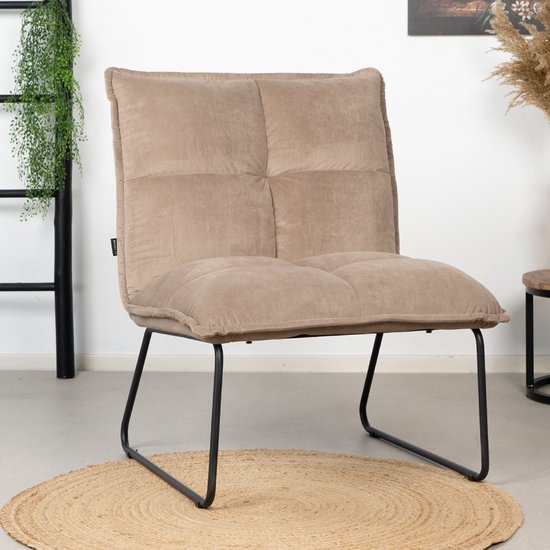 Bronx71® Velvet fauteuil taupe Malaga - Zetel 1 persoons - Relaxstoel - Fauteuil zonder armleuning