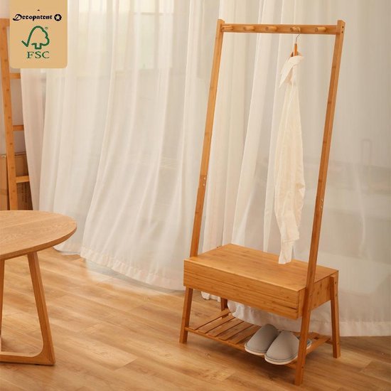 Kledingrekken bamboe kledingrek voor hangende kleding zwaar rek met planken en schoenen kleding opslag organisator open jasstandaards voor slaapkamer hal (kleur: houtkleur, maat: 160 x 40 x 140 cm