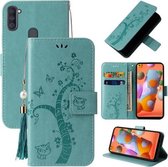 Voor Samsung Galaxy A11 Reliëf Lucky Tree Horizontale Flip Lederen Case met Houder & Kaartsleuf & Portemonnee & Lanyard (Groen)