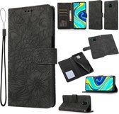 Voor Geschikt voor Xiaomi Redmi Note 9 Pro Skin Feel Reliëf Zonnebloem Horizontale Flip Lederen Case met Houder & Kaartsleuven & Portemonnee & Lanyard (Zwart)