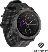 Strap-it Nylon gesp smartwatch bandje - geschikt voor Garmin Vivoactive 3 / Vivoactive 5 / Venu / Venu SQ / Vivomove HR / Forerunner 245 / 645 - zwart/grijs