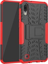 Schokbestendige pc + TPU-bandenpatroonbehuizing voor Galaxy M10, met houder (rood)