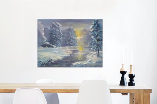 Une illustration d'une toile forêt d'hiver 80x60 cm - impression photo sur toile peinture Décoration murale salon / chambre à coucher) / Arbres Peintures Toile