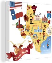 Une illustration de bande dessinée d'une carte du Texas sur toile 80x60 cm - Tirage photo sur toile (Décoration murale salon / chambre)