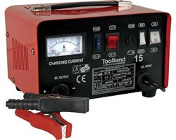Toolland Acculader 12/24 V, acculader auto met booster/starthulp 9 A, met thermische overbelastingsbeveiliging, ampèremeter en interne zekering tegen kortsluiting, voor motoren, tractoren, personenauto's, bestelwagens en kleine motorboten, rood