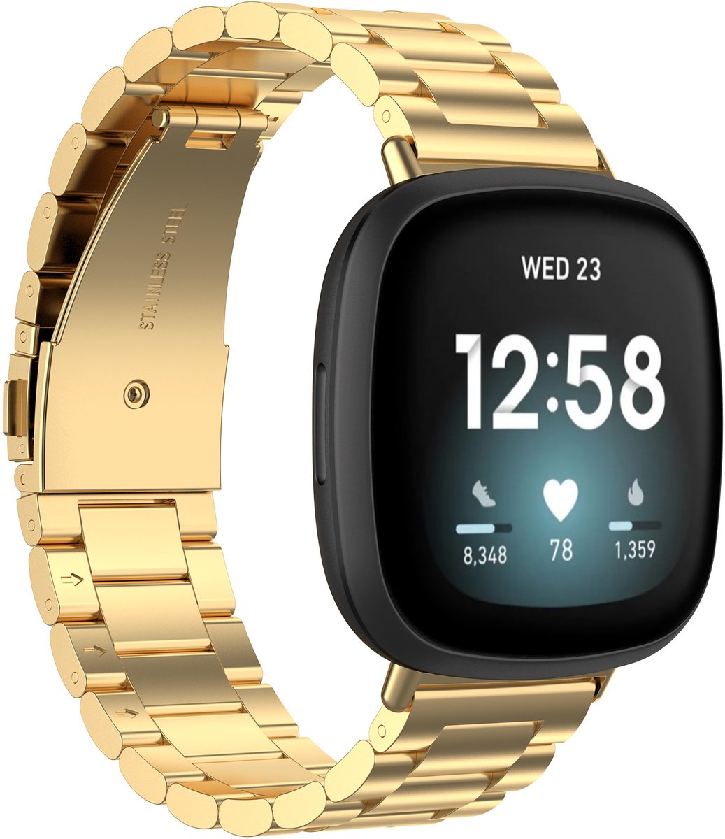 123watches kralen stalen schakel band - goud - - Geschikt voor Fitbit Versa 3 & 4 / Sense