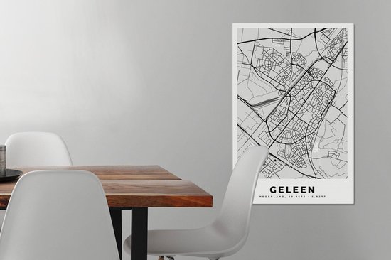 Tableau sur toile Carte de ville - Geleen - Grijs - Wit - 60x90 cm - Décoration murale