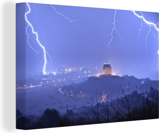 Canvas Schilderij Onweer boven de stad Pretoria in Zuid-Afrika - 120x80 cm - Wanddecoratie