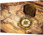 Wandpaneel Kompas en wereldkaart  | 100 x 70  CM | Zilver frame | Akoestisch (50mm)