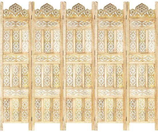 Medina Kamerscherm 5 panelen handgesneden 200x165 cm massief mangohout