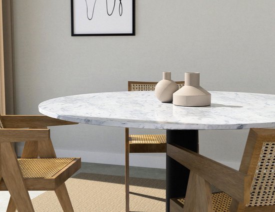Eettafel – Carrara Wit Marmer (Zwarte Middenpoot) - 140 cm | bol.com