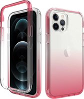 iPhone 11 Pro Max Full Body Hoesje - 2-delig Back Cover Siliconen Case TPU Schokbestendig - Apple iPhone 11 Pro Max - Transparant / Roze