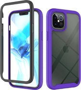 iPhone 12 Full Body Hoesje - 2-delig Rugged Back Cover Siliconen Case TPU Schokbestendig - Apple iPhone 12 - Transparant / Paars