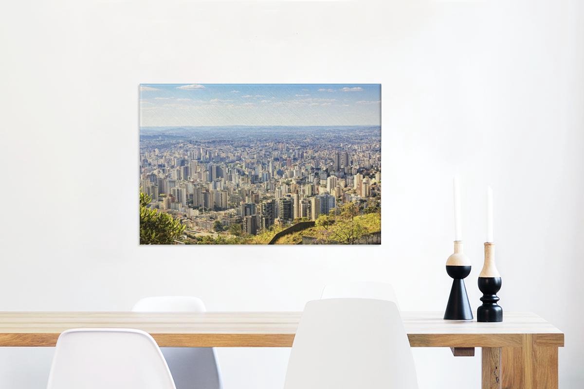 Canvas Schilderij Miljoenen stad Belo Horizonte vanaf de Braziliaanse staat Minas Gerais - 90x60 cm - Wanddecoratie