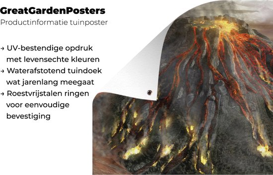 Une illustration d'une photo aérienne d'une affiche de jardin d'éruption volcanique 160x80 cm - Toile de jardin / Toile d'extérieur / Peintures d'extérieur (décoration de jardin)