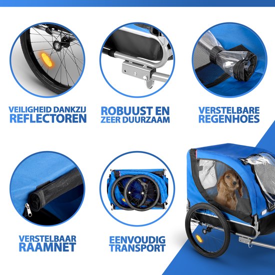Bicycle Gear Hondenfietskar – Blauw – 40kg – Met Regenhoes & Reflectoren