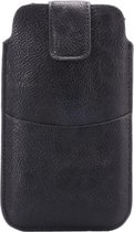 GadgetBay Lychee Lederen Textuur Universele telefoon Pouch insteekhoesje 5.5-inch - 6.0-inch - Zwart