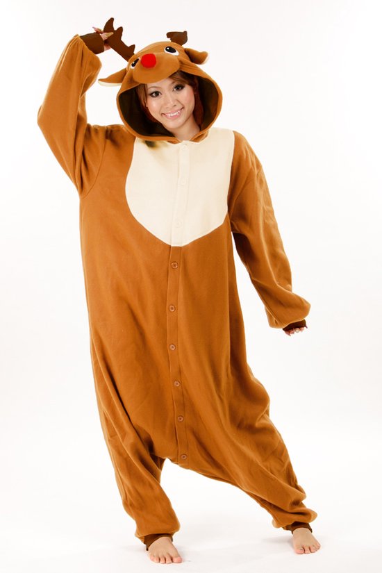 KIMU Onesie Rendier Kerst Rudolf Pak Hert - Eland Bruin Jumpsuit Sinterklaas Cadeau