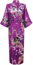 KIMU® kimono paars satijn - maat XL-XXL - ochtendjas yukata kamerjas badjas - onder de knie