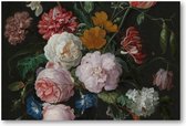 Stilleven met bloemen in een glazen vaas - 90x60 Canvas Liggend - Jan Davidsz - Meesterwerken - Bloemen