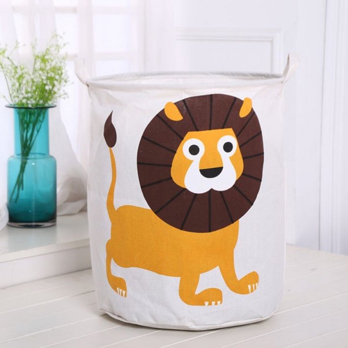 Speelgoedmand - Wasmand - Opberger - 35 x 45 cm - Wit met leeuw