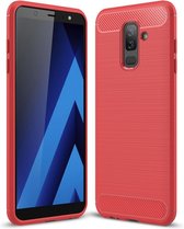 Brushed Texture Carbon Fibre Shockproof TPU Case voor Galaxy A6 + (2018) (Rood)